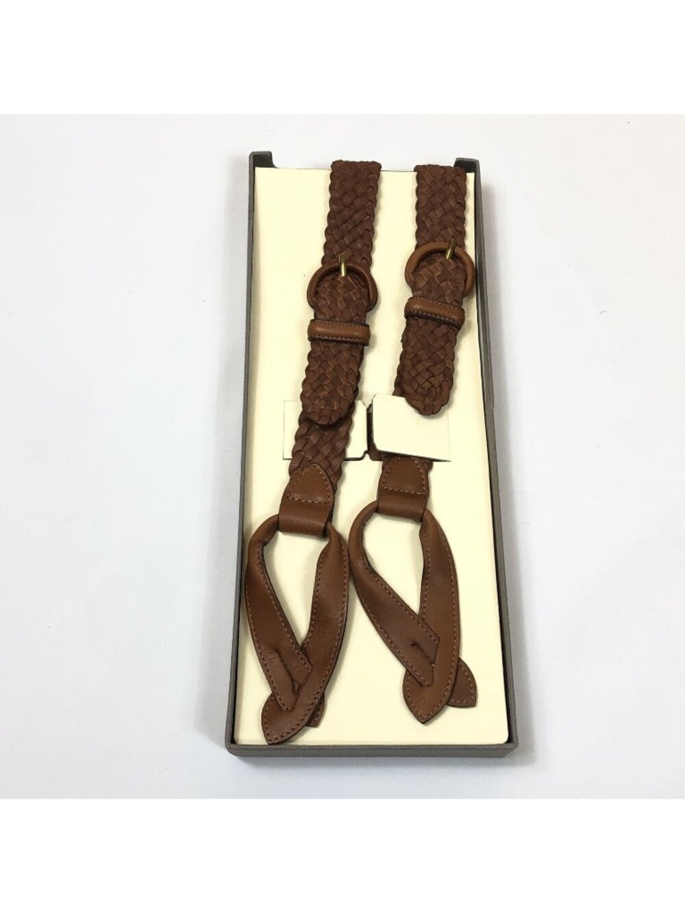 Trafalgar Braided Leather Suspenders Brown Vintage New In Box Braces